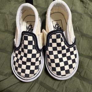 Vans Kids Checkered Slip-On Sneakers - Cream and Black